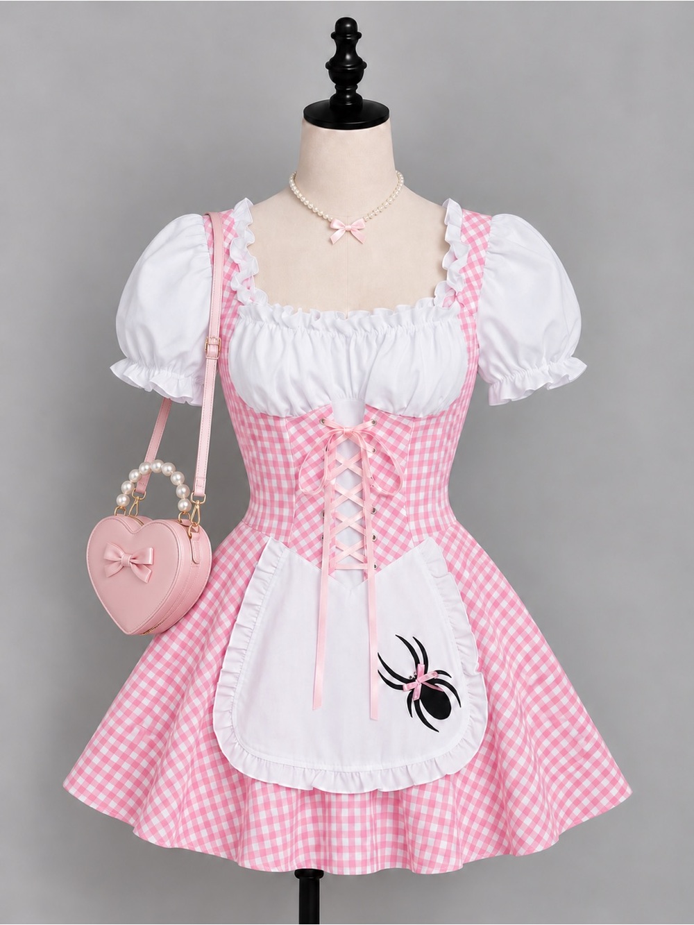 Leg Avenue Pink Gingham Pumpkin Maid Costume with White Apron